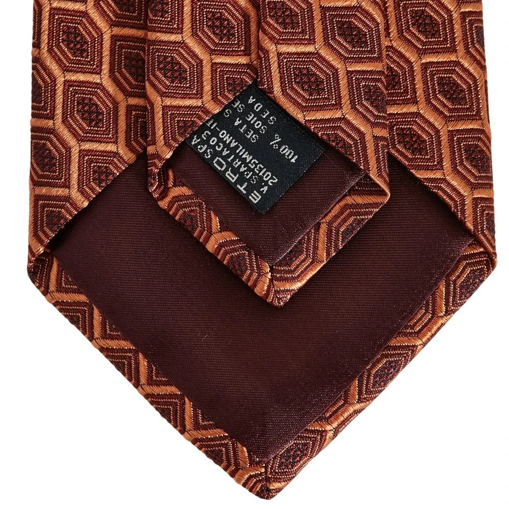 ETRO‎ Men's Silk Necktie ITALY Designer Geometric Pattern Orange Rust Burgany